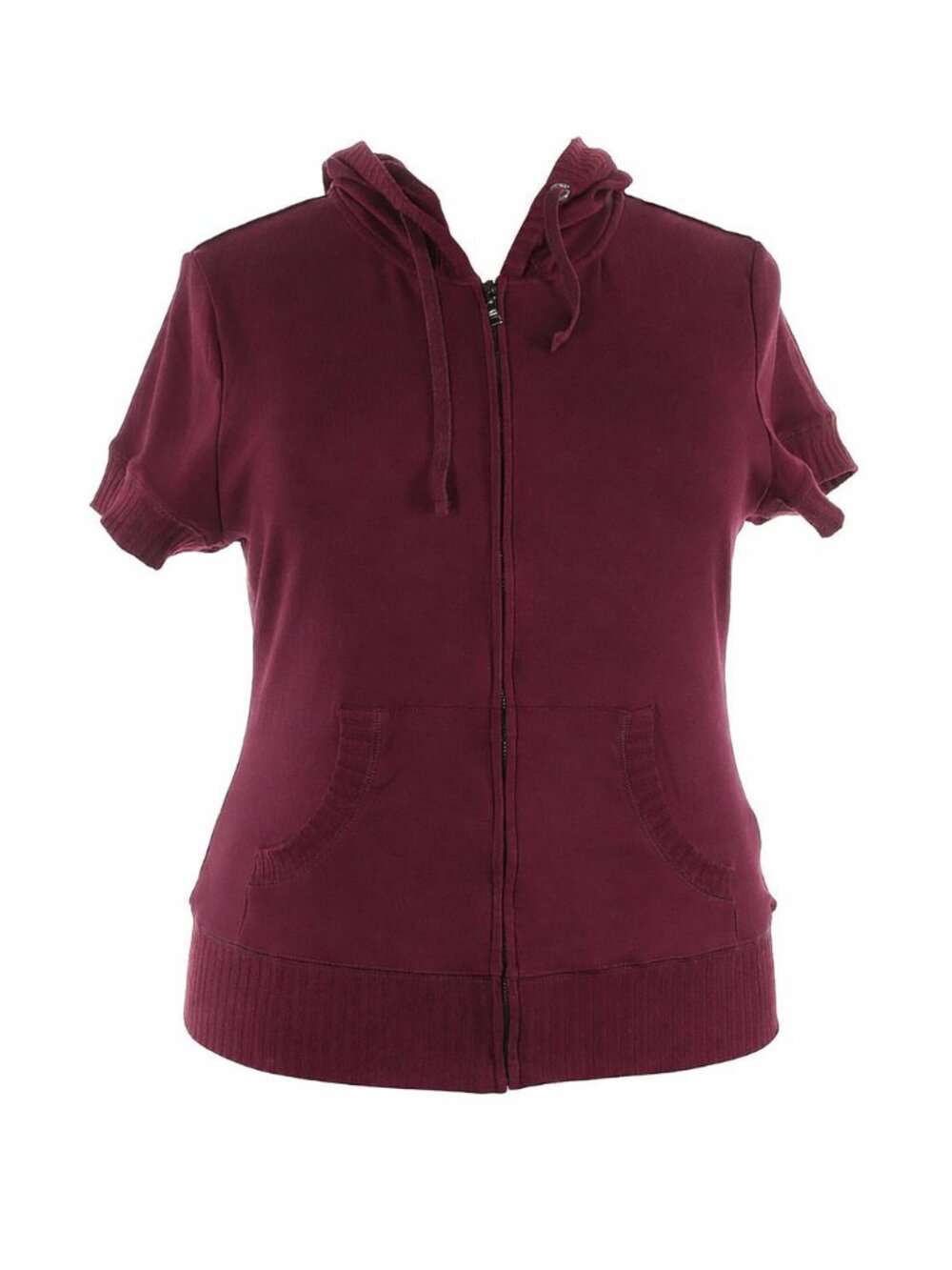 UNBRANDED BURGANDY SHORT SLEEVE HOODED ZIP UP SWEATER